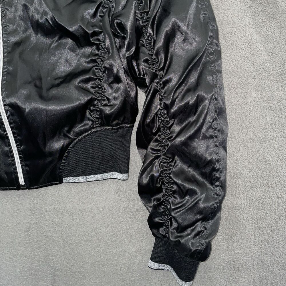 Southpole Women M Cropped Bomber Jacket Black Ruched Satin Y2K Gorpcore Tech - Picture 6 of 16